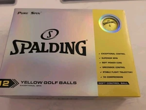 SPALDING PURE SPIN DOZEN YELLOW GOLF BALLS, NEW - Picture 1 of 3