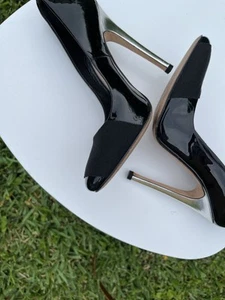 GIAMBATTISTA VALLI T 35.5 PUMPS IN BLACK PATENT LEATHER AND SILVER HEELS Italy - Picture 1 of 9