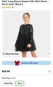 Girls Large (10-12) Long Sleeve Sequin Tulle Skirt Dress -Cat & Jack™ Black - Picture 1 of 3