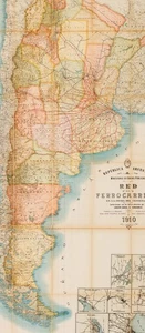 1910 Huge (28 x 83 in.) Railway Map of Argentina 'Red de ferrocarrils' - Picture 1 of 1