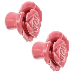 2 Pcs Rose Ceramic Handle Baby Girl Door Knobs Roses Porcelain Drawer - Picture 1 of 12