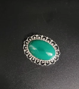 Broche de piedras preciosas de ónix verde real vintage de México de plata de ley 925. - Imagen 1 de 7