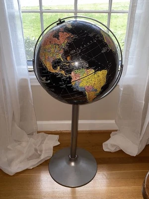 Suporte de chão vintage Replogle 16” globo preto luz das estrelas metal inclinável 36" - Imagem 1 de 4