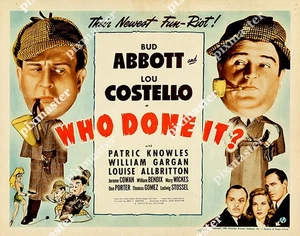 ABBOTT & COSTELLO WHO DONE IT ? 1942 FUN MYSTERY  11 X 14 LOBBY TITLE CARD - Foto 1 di 1