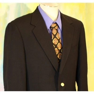 44 BLAZER NEGRO BOTONES DORADOS Y CORBATA SEDA CHAQUETA TRAJE ABRIGO LUJO 44 L LARGO PARA HOMBRE Foto 1 de 4