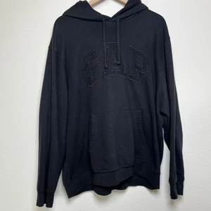 GAP y2k Men Spell Out Hoodie Sweater XXL Black Pullover Hooded Uni - Picture 1 of 11
