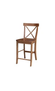 Solid Wood X-Back Counter Height Stool - 24" H Distressed Oak - Picture 1 of 4