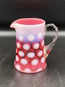 FENTON CRANBERRY OPALESCENT COIN DOT CREAMER CREAM PITCHER - Picture 1 of 6