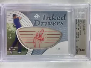 Justin Rose 2012 SP Game Used Inked Drivers Red Auto 10 #IDJR/5 2/5 BGS 9 - Picture 1 of 2