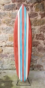 NEW WOODEN MODEL DECORATIVE 100cm RETRO STRIPE SURFBOARD SURFER BNIP/ su100P2 - Picture 1 of 1