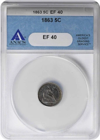 1863 Liberty Seated Silver Half Dime EF40 ANACS Cover