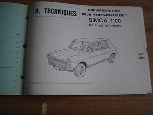 REVUE TECHNIQUE auto expertise SIMCA 1100 berlines et breaks - Imagen 1 de 1