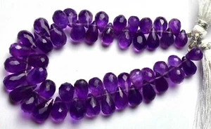 NATURAL SUPER AFRICAN AMETHYST- FACETED TEAR DROP SHAPE BEADS 8 TO 12 MM 6.5" - Picture 1 of 3