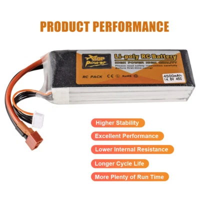 Zop Power 4S 14.8V 4500mAh 45C Enchufe en T RC Lipo Batería para RC Coche Barco FPV Drone Foto 1 de 2
