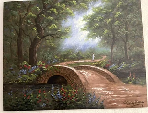 Garden Footpath Bridge Oil/Acrylic Painting 11x14 High Gloss - Picture 1 of 8
