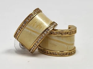 Joan Rivers Cream Faux Leather & Clear Rhinestone Half Hoop Pierced Earrings VTG - Picture 1 of 12