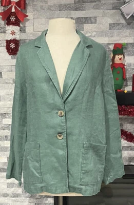 Женская льняная куртка Coldwater Creek большого размера M с открытой передней частью цвет морской волны синий цвет для карьерной работы - Изображение 1 из 4