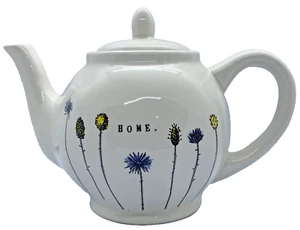 Tetera Colección Artesanal Rae Dunn Blanca con Plantas de Cardo Flores y Hogar. - Imagen 1 de 10
