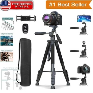 Dual-Handle 74-Inch Camera Tripod with Universal Phone Holder & Wireless Remote - Picture 1 of 9
