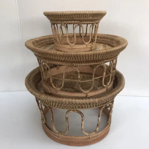 Khantok tavolo vintage artigianale tailandese in rattan naturale e bambù decorazione alimentare frutta - Foto 1 di 96