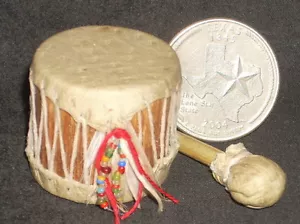 Mini Southwest Native American Indian Style Leather Drum 1:12 Instrument #8490 - Picture 1 of 5