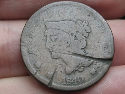 1840 Braided Hair Large Cent Penny, Large Date, Good/VG Details - Image 1 of 3