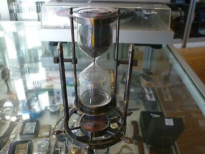 Replica Vintage Nautical Brass Sand Timer With Wheel Base Maritime Hourglass ! • 58.45$