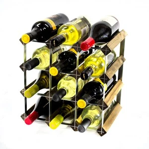 Cranville wine rack storage 12 bottle walnut stain wood/metal assembled - Picture 1 of 4