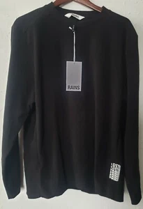 New RAINS Unisex Black Full Fleece Cropped Sweatshirt Size Large L ($95 Retail) - Picture 1 of 4