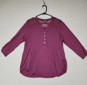 ROZ & ALI tunica donna taglia XL pizzo spalle manica 3/4 rosso mirtillo elasticizzato - Foto 1 di 5