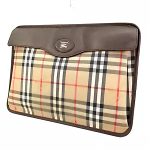 Burberry Clutch Bag Brief Case Nova Check Canvas Leather Authentic - Picture 1 of 17