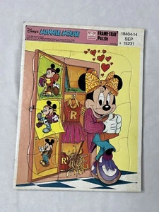 Vintage Walt Disney Minnie Mouse Locker Mickey Golden Frame Tray Puzzle USA - Picture 1 of 8
