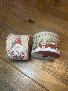 Festive Holiday Ribbon Set Of 2 With Santa And Truck Designs NWT 2.5in x 20ft - Picture 1 of 4
