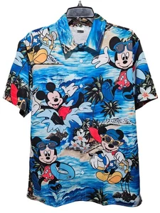 Disney Topolino Minnie Camicia Hawaiana Uomo Grande Floreale Oceano Aloha Spiaggia - Foto 1 di 3