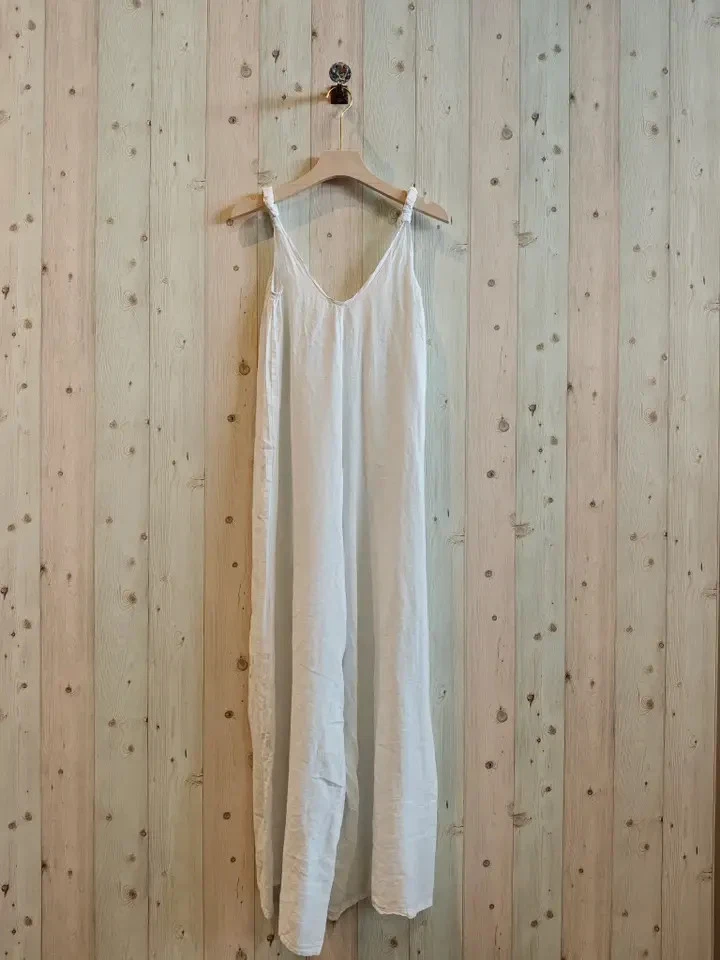 LINEN & MORE - Mono Largo Mujer de Tirantes, 100% Lino Color Blanco, Talla Única - Imagen 1 de 1