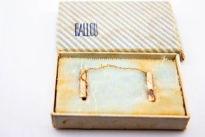 ANTIQUE BALLOU SOLID 10KT GOLD CHAIN BAR PIN SET W/BOX - Picture 1 of 2