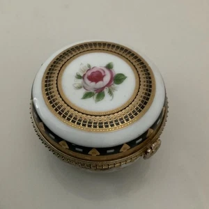 Portagioie tondo vintage Trinket 1,5x2,5 oro nero rosa porcellana incernierata - Foto 1 di 10