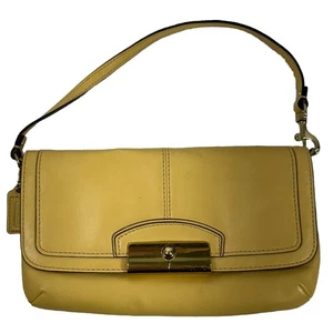 Coach Kristin Yellow Leather Convertible Fold Over Wristlet Shoulder Bag Purse - Picture 1 of 15