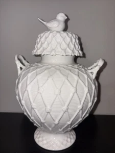 Viktorianisches Gitter Gracie Porzellan Vogelplatte Ingwer Aufbewahrung geripptes Glas - Bild 1 von 10