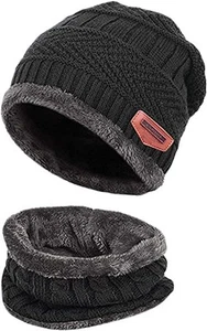 Berretto Invernale Uomo Cappello in Maglia Con Sciarpe Da Sci Da Esterno in 2 Pe - Foto 1 di 5