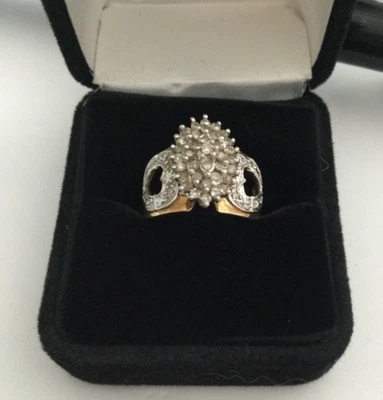 10K желтое золото бриллиант кластер коктейльное кольцо сердце - 4,9 грамма - размер 7,25 DsVa - Изображение 1 из 4