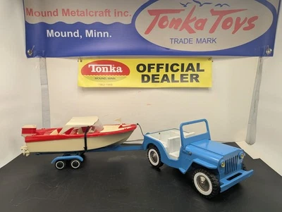 Tonka 1965 Dispatcher Jeep com Clipper Boat & Trailer Vintage Aço Prensado  - Imagem 1 de 4