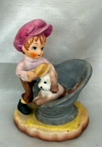 Vintage FIGURINE: SWEET BOY WASHING DOG IN A METAL TUB - Picture 1 of 12