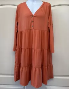 Elegante Soul Mangas Largas Cuello en V Fluido Vestido Naranja Talla Grande 2XL - Imagen 1 de 4