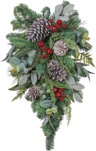 Pre-Lit Christmas Teardrop Swag for Decorating Outdoor, 24 Inch Artificial Red M - Picture 1 of 7