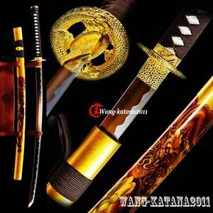 Gold Blade Dragon Katana T10Steel Battle Ready Japanese Samurai Functional Sword - Picture 1 of 10