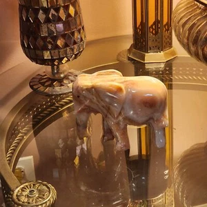 Decorative Animal Elephant Brown Patch pattern on side Figurine Marble Onyx - Picture 1 of 9