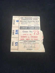 Vintage Sep 9 1962 San Francisco Sf Giants Ticket Stub Ernie Banks Hr - Bild 1 von 2
