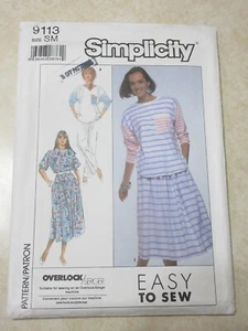 SIMPLICITY #9113 VINTAGE 1989 MISSES' TOP/SKIRT/PANTS PATTERN - SIZE SM - UNCUT - Picture 1 of 4