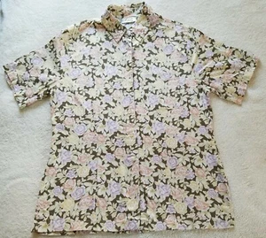 JHC ~ Women's Short Sleeve Button Up Top ~ Size 12 ~ Olive Color ~ Flowers - Picture 1 of 5